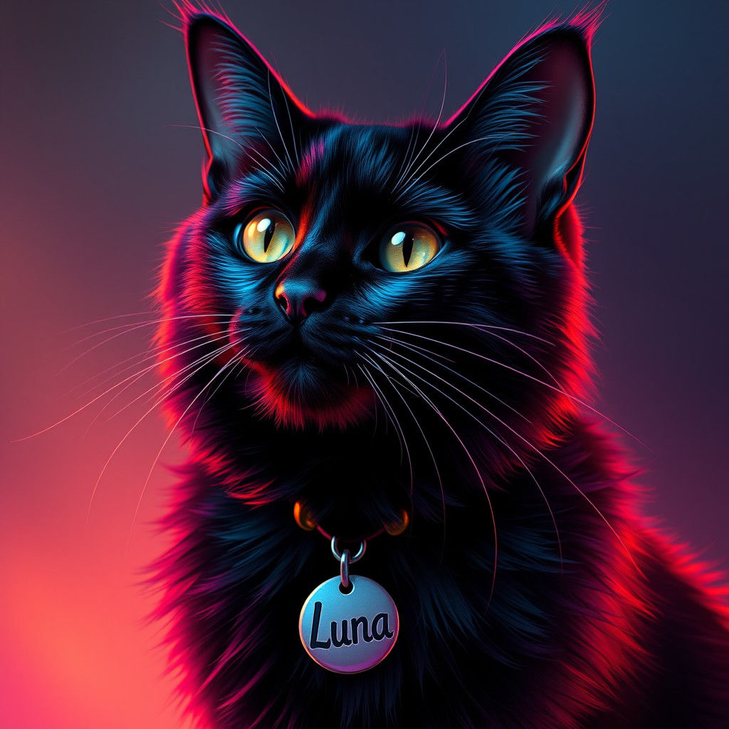 Hyperrealistic Luna Cat with Shimmering Fur and Vibrant Aura