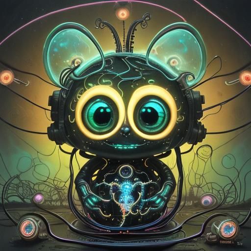 Glowing Circuit Creature in Surrealist Style