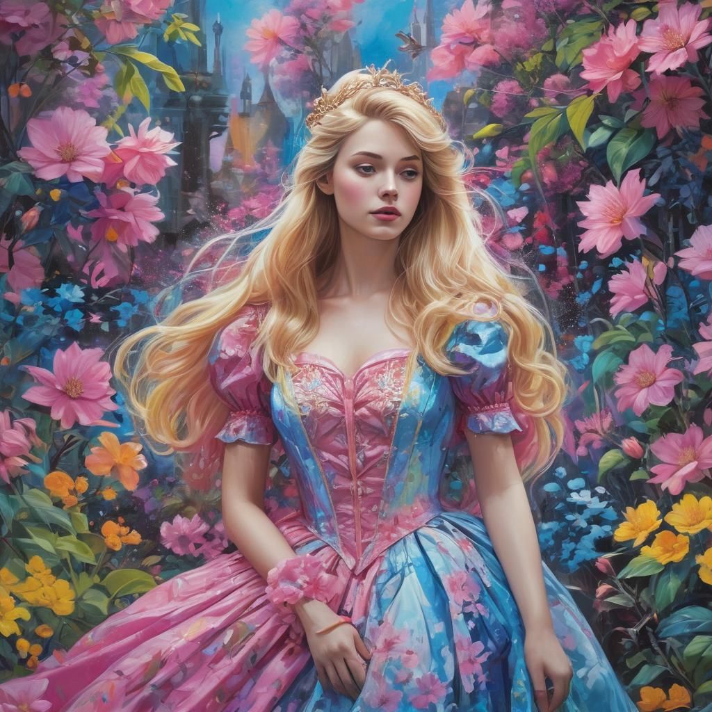 Princess Aurora in Pop Art Fantasy Garden