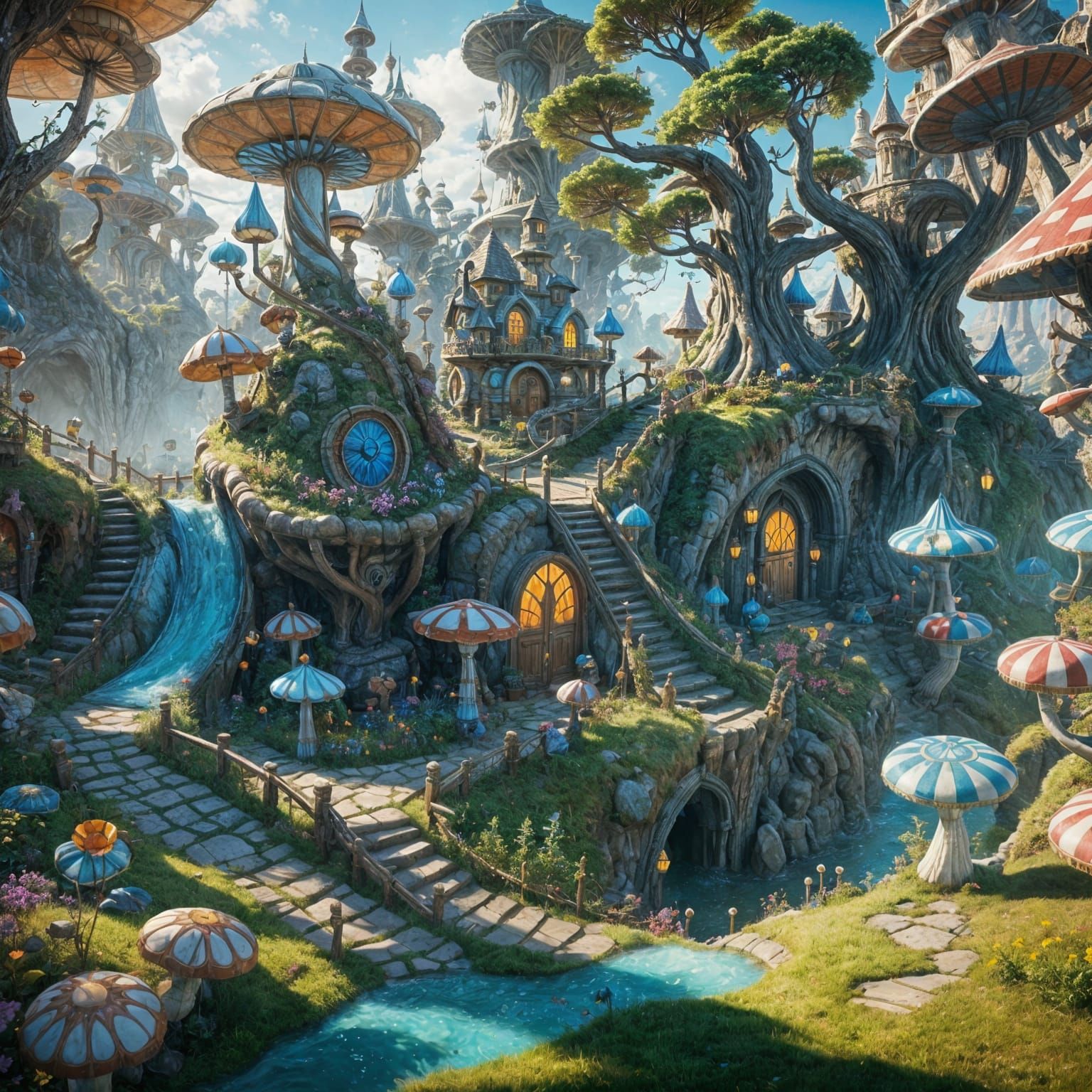 Surreal Alice in Wonderland Landscape in 3D