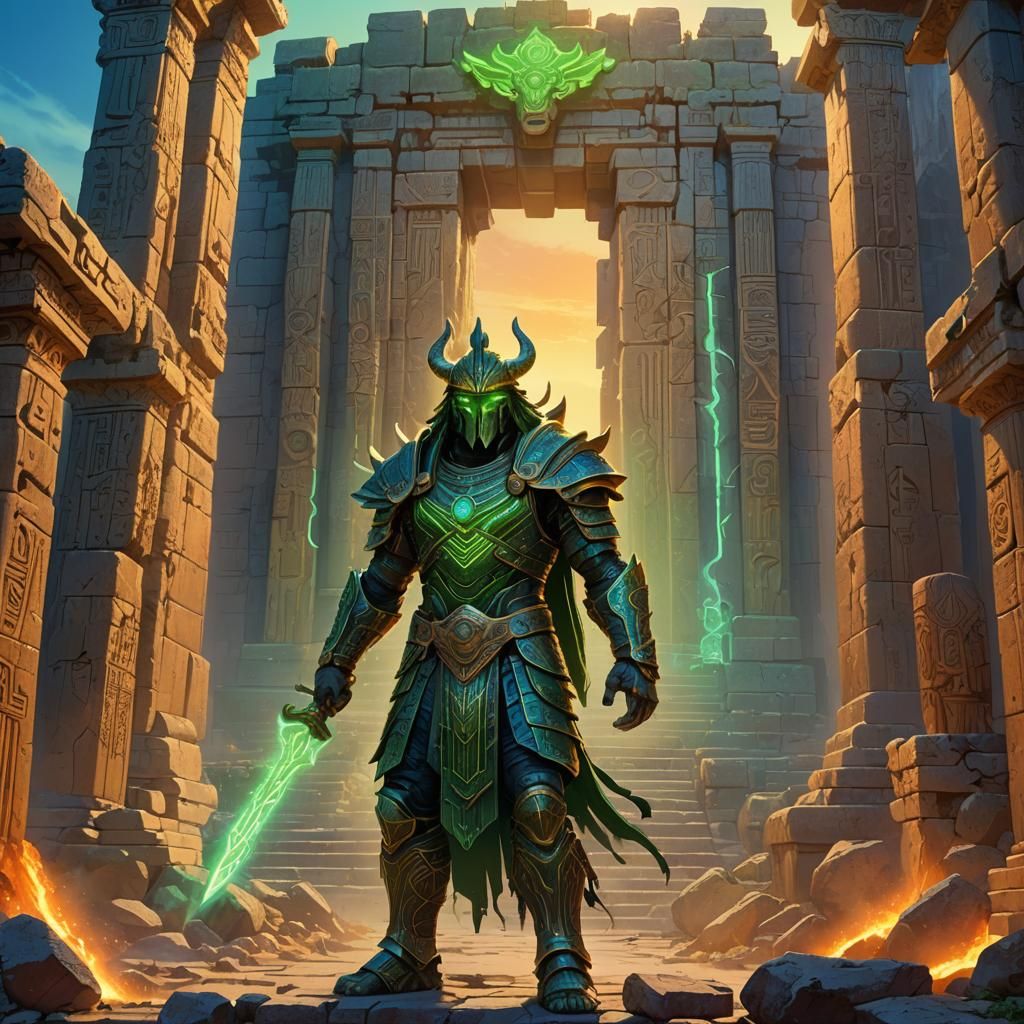 Enkidu Among Sumerian Ruins in Epic Fantasy Art