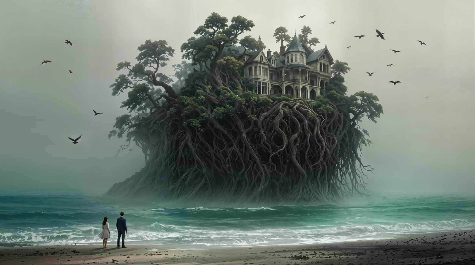 Surreal Victorian Island in Muted Colors