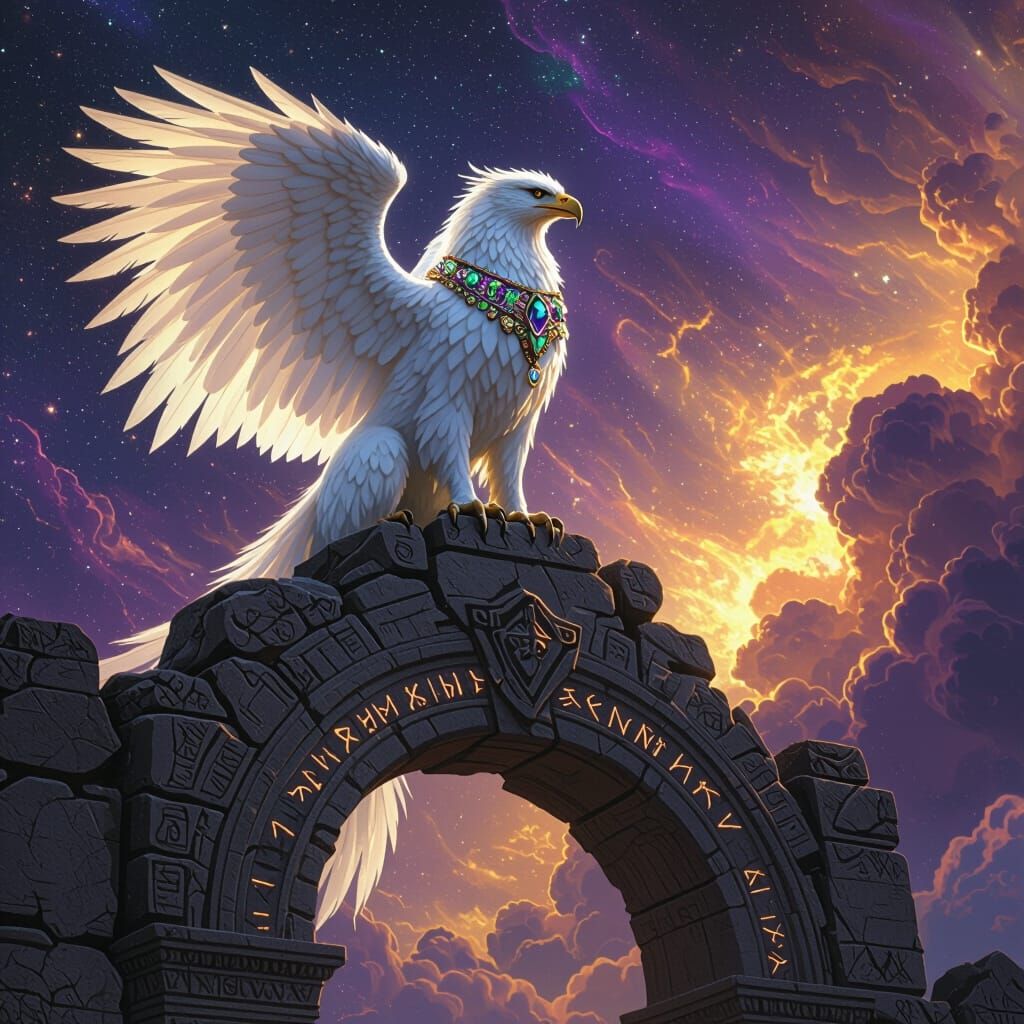 Griffin Overlooking Nebula in a Dramatic Style