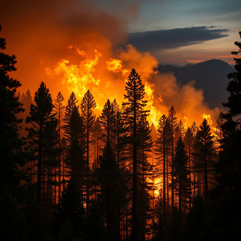 Wildfire Devours Pine Forest: Hyper-Realistic Digital Art