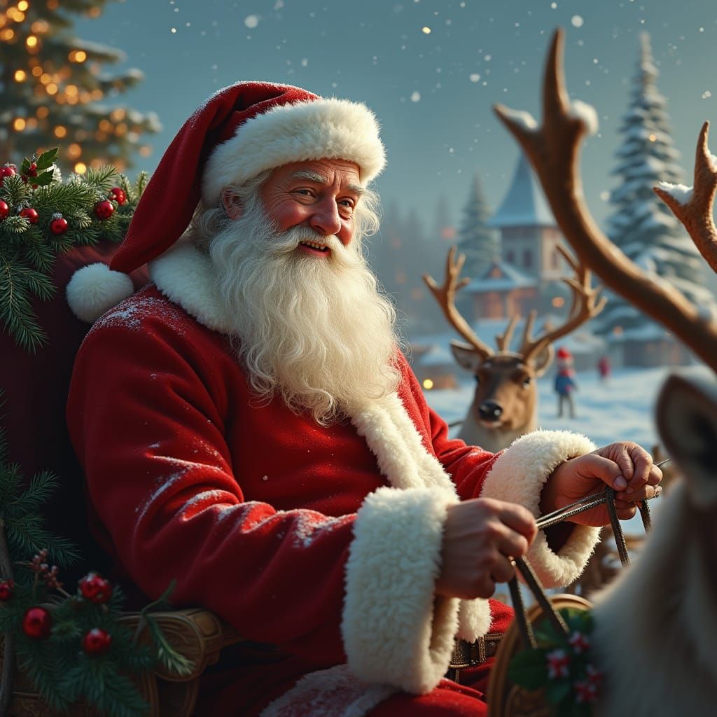 Realistic Santa Claus in Festive Sleigh Scene