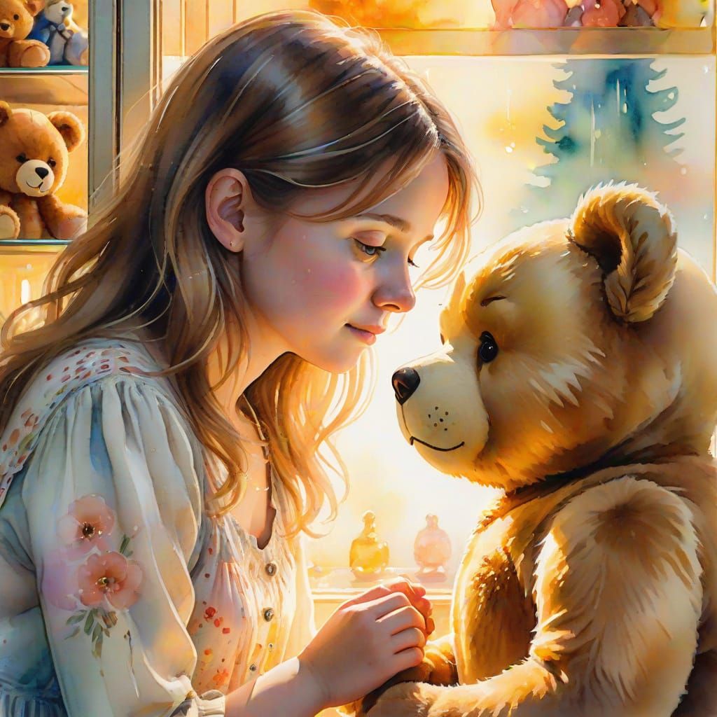 Whimsical Watercolor Portrait of a Mother and Daughter