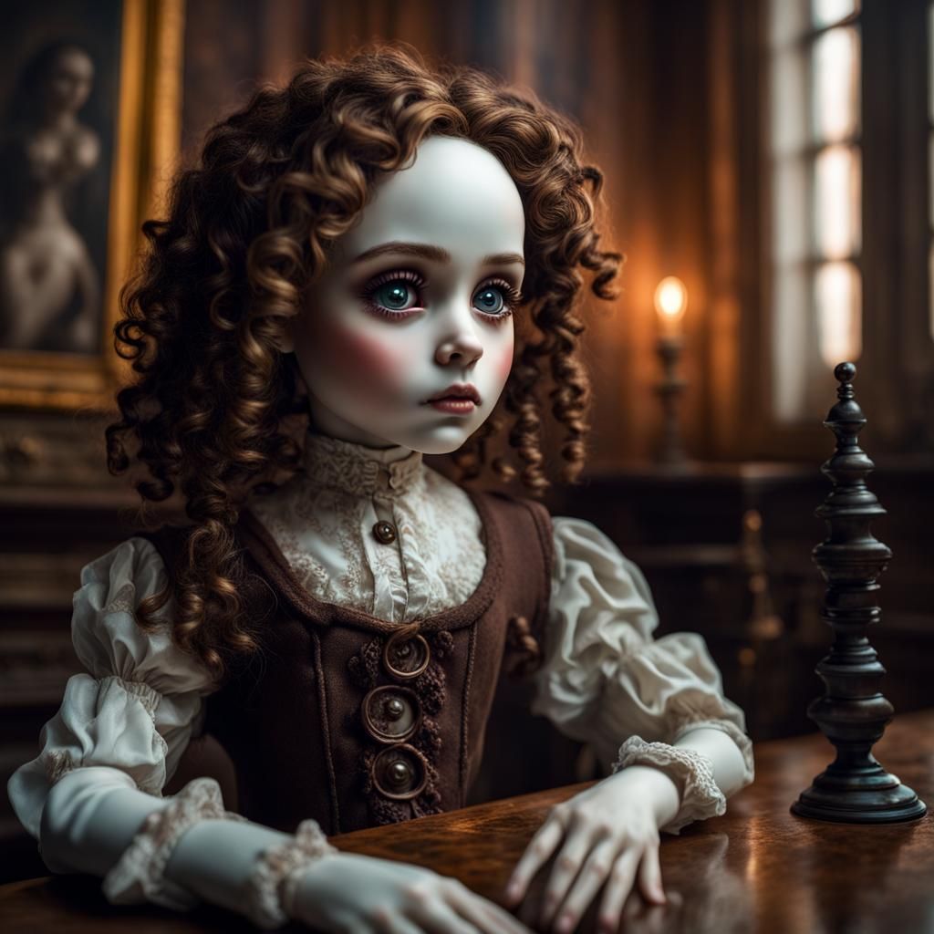Creepy Porcelain Gothic Doll in Castle