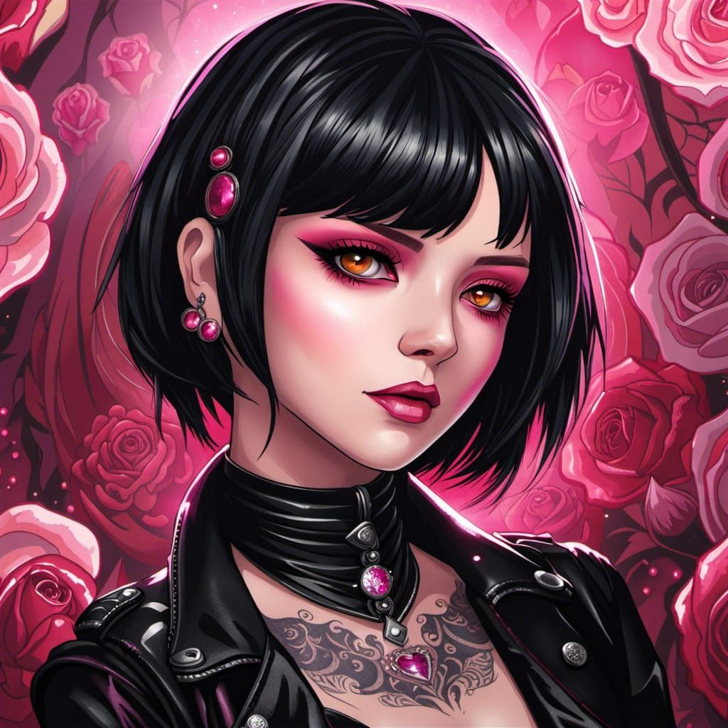 Gothic Anime Girl Portrait with Red Eyes