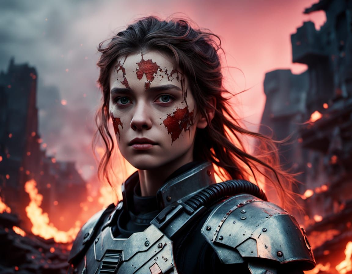 Rebel Warrior and Cyborg Reunion in Dystopian Ruins