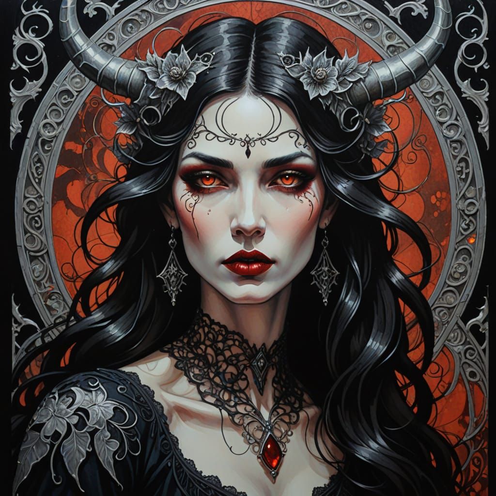 Ethereal Lilith, Gothic Art Nouveau Beauty