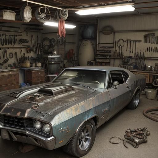 Dusty Garage with Classic Muscle Car