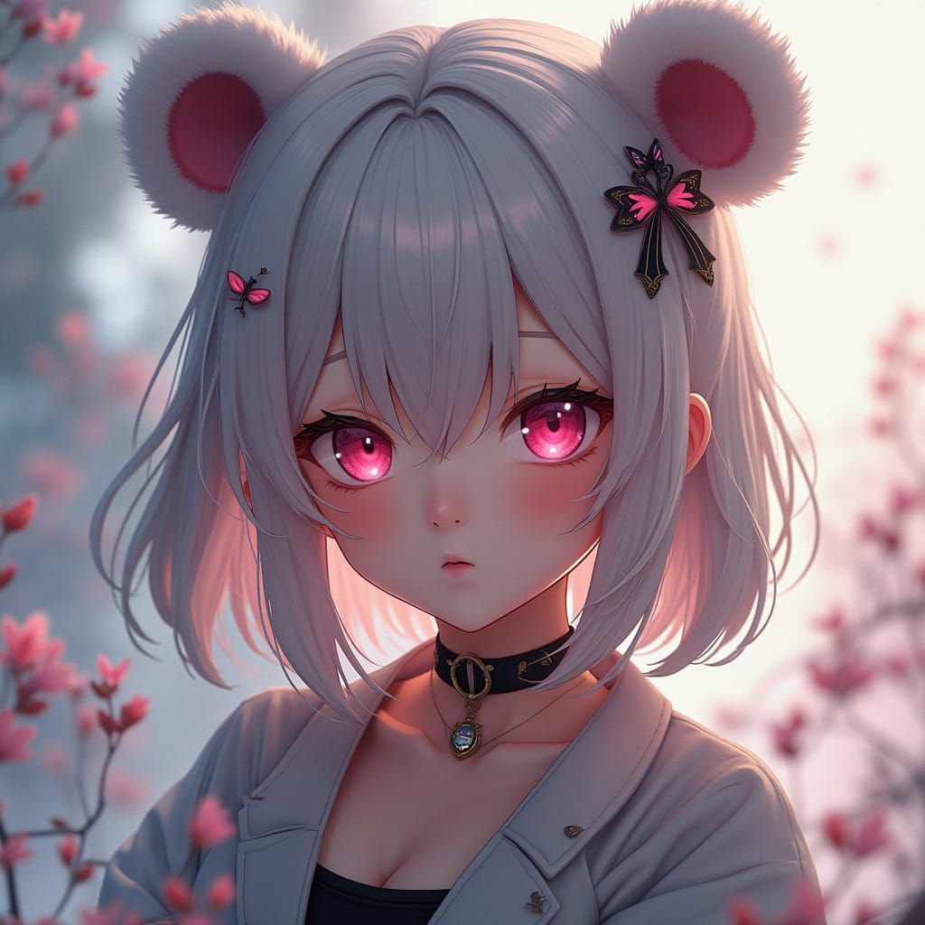 Anime Woman with Panda Ears in Lyrical Abstraction Style