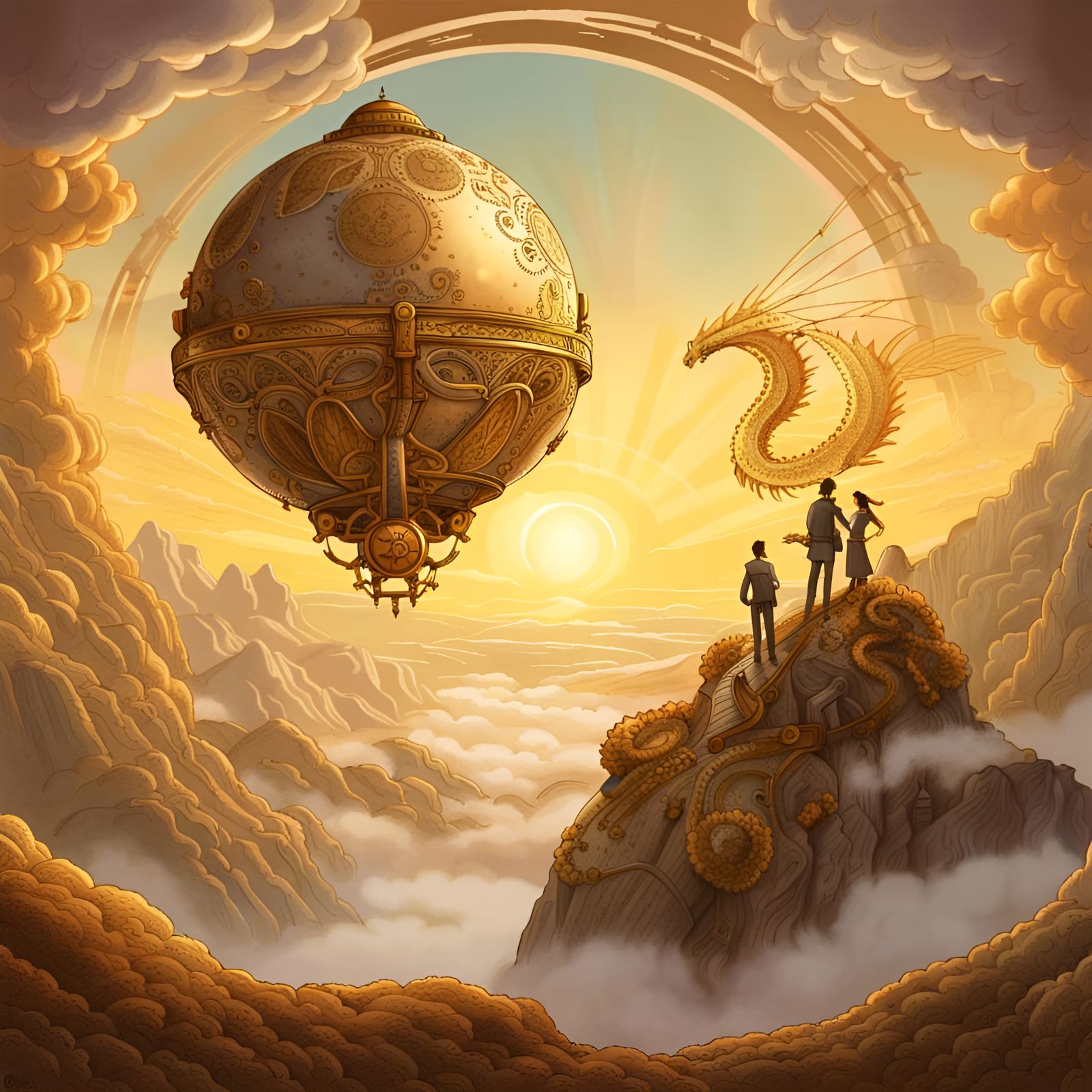 Fantasy Landscape Steam Engine Illustration