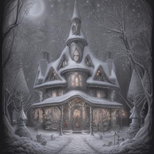 Magical Christmas Wonderland: Detailed Charcoal Drawing