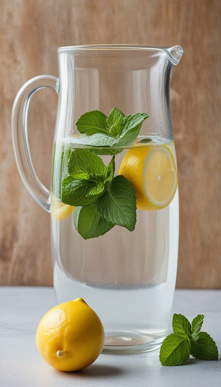 Lemon Water Jug with Mint Leaves