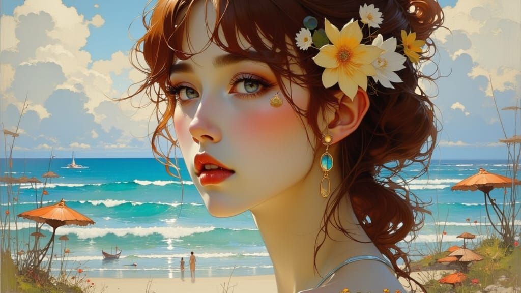 Seaside Portrait in Art Nouveau Style