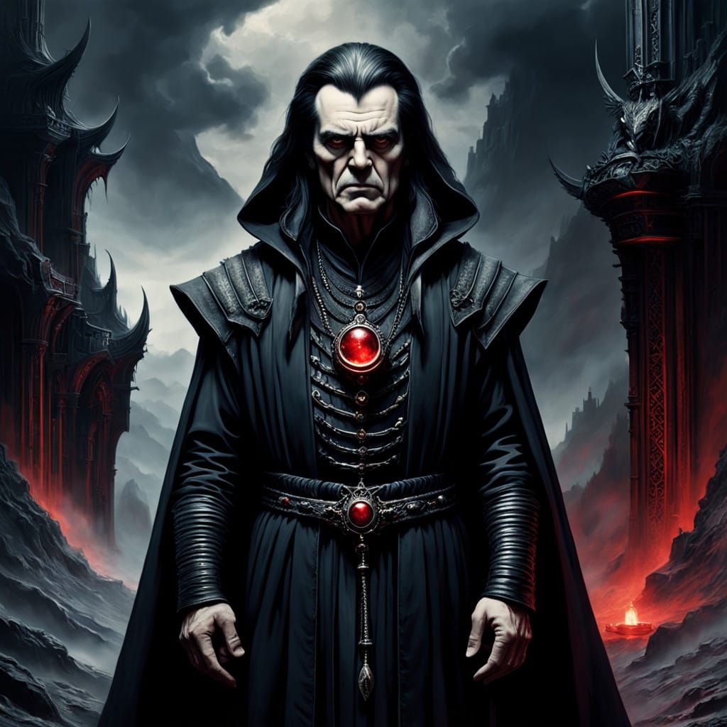 Dark Wizard Confronts Eerie Mountains