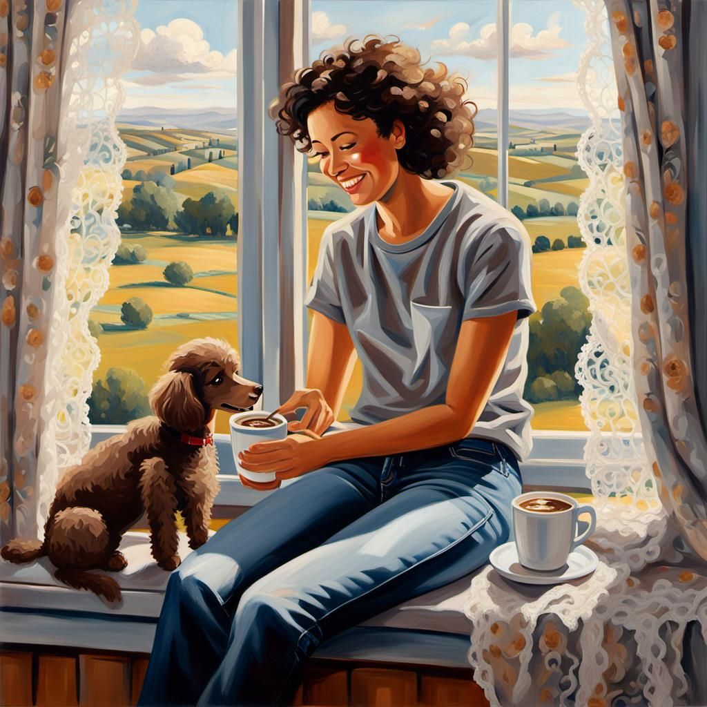 Woman with Poodle, Oil Painting by James Gurney