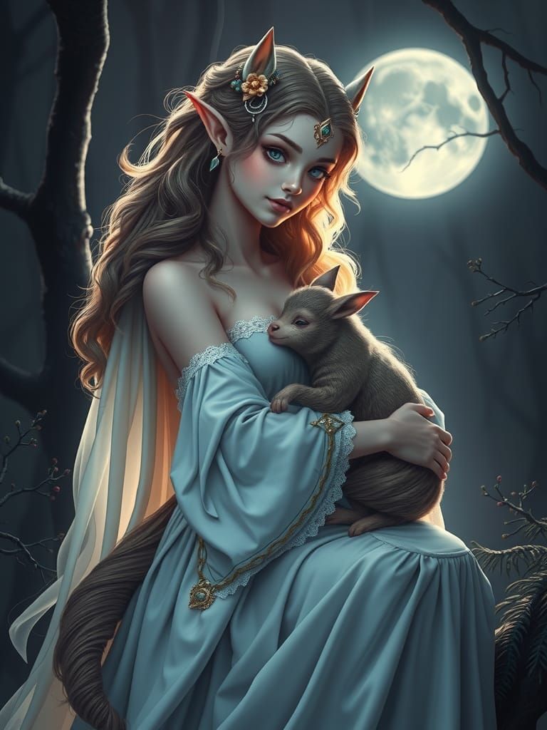 Enchanting Elf Centaur Family in Moonlit Forest