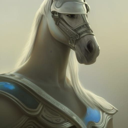 Icy Knight on Pale Horse Portrait