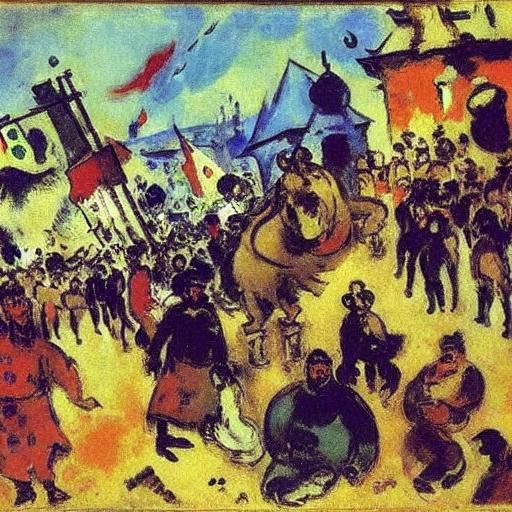 Frog Observes a Battle: Impressionistic, Surreal Art