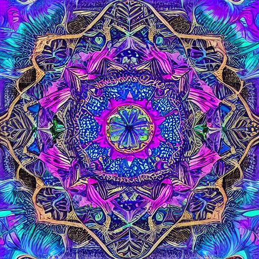 Enchanted Celestial Mandala in Deep Blues and Pinks