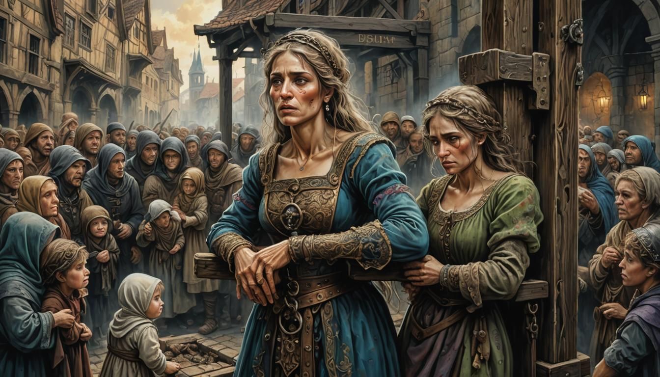 Medieval Humiliation Scene in Sinister Art Deco Style