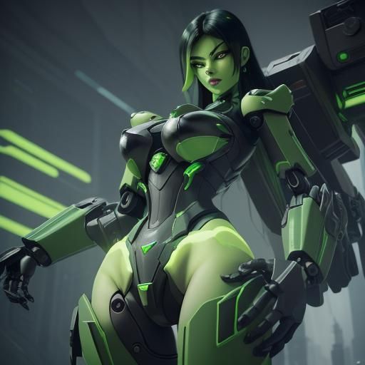 Shego Piloting Giant Mecha with Green Flames