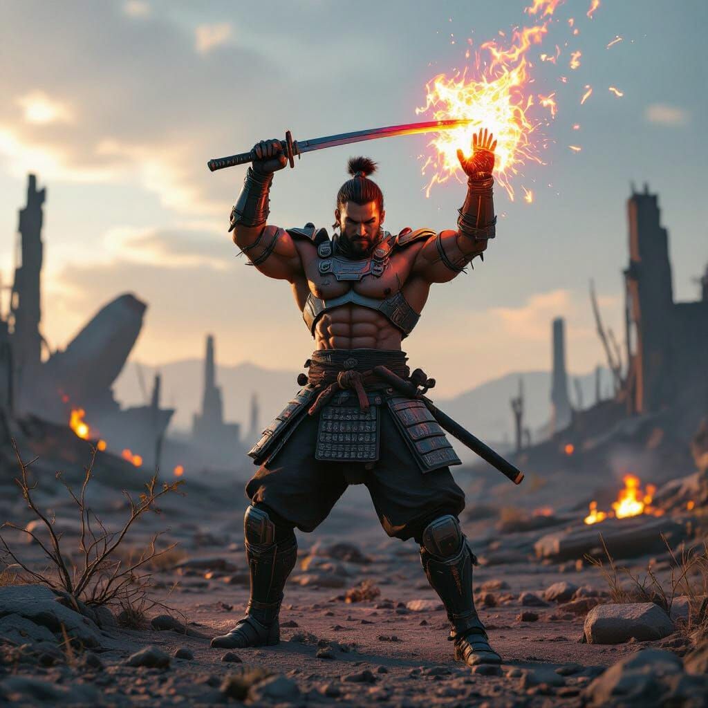 Samurai Forges Hope in Ruined Future Wasteland