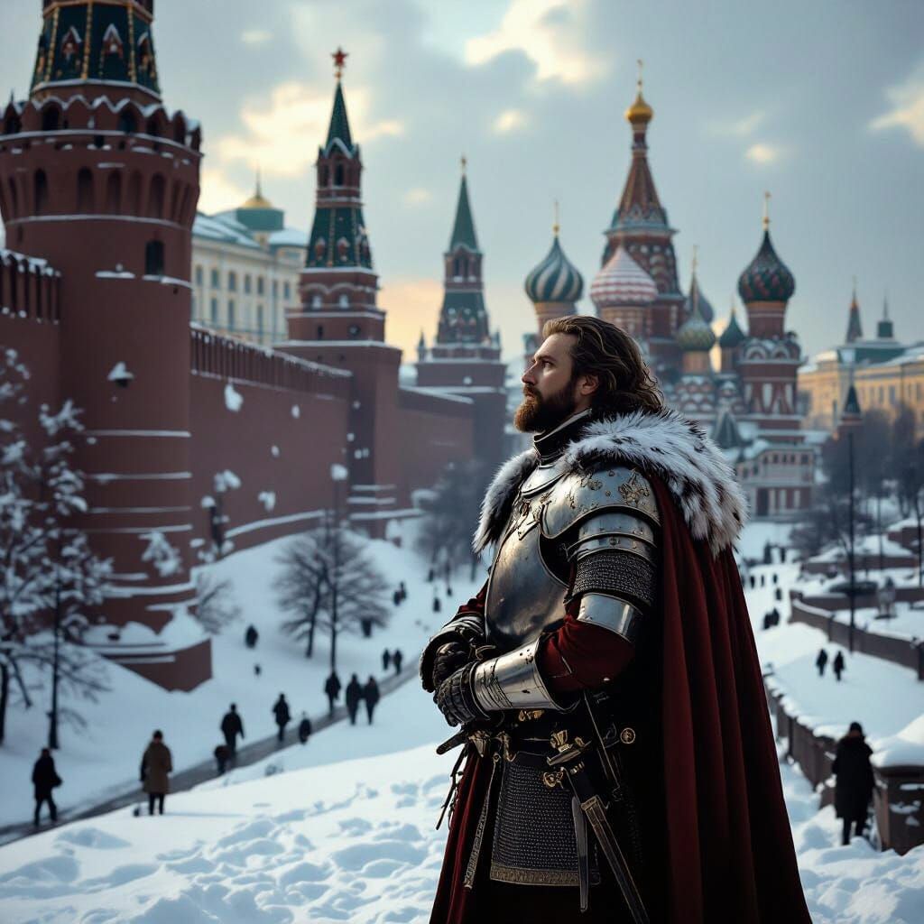 Polish Commander at Kremlin Walls in Beksiński Style