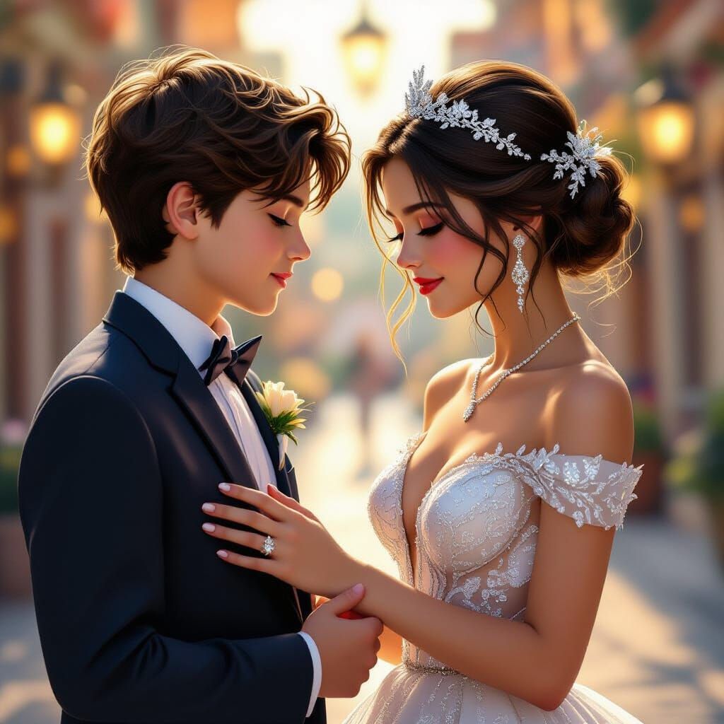 Romantic Proposal Scene With Diamond Dress