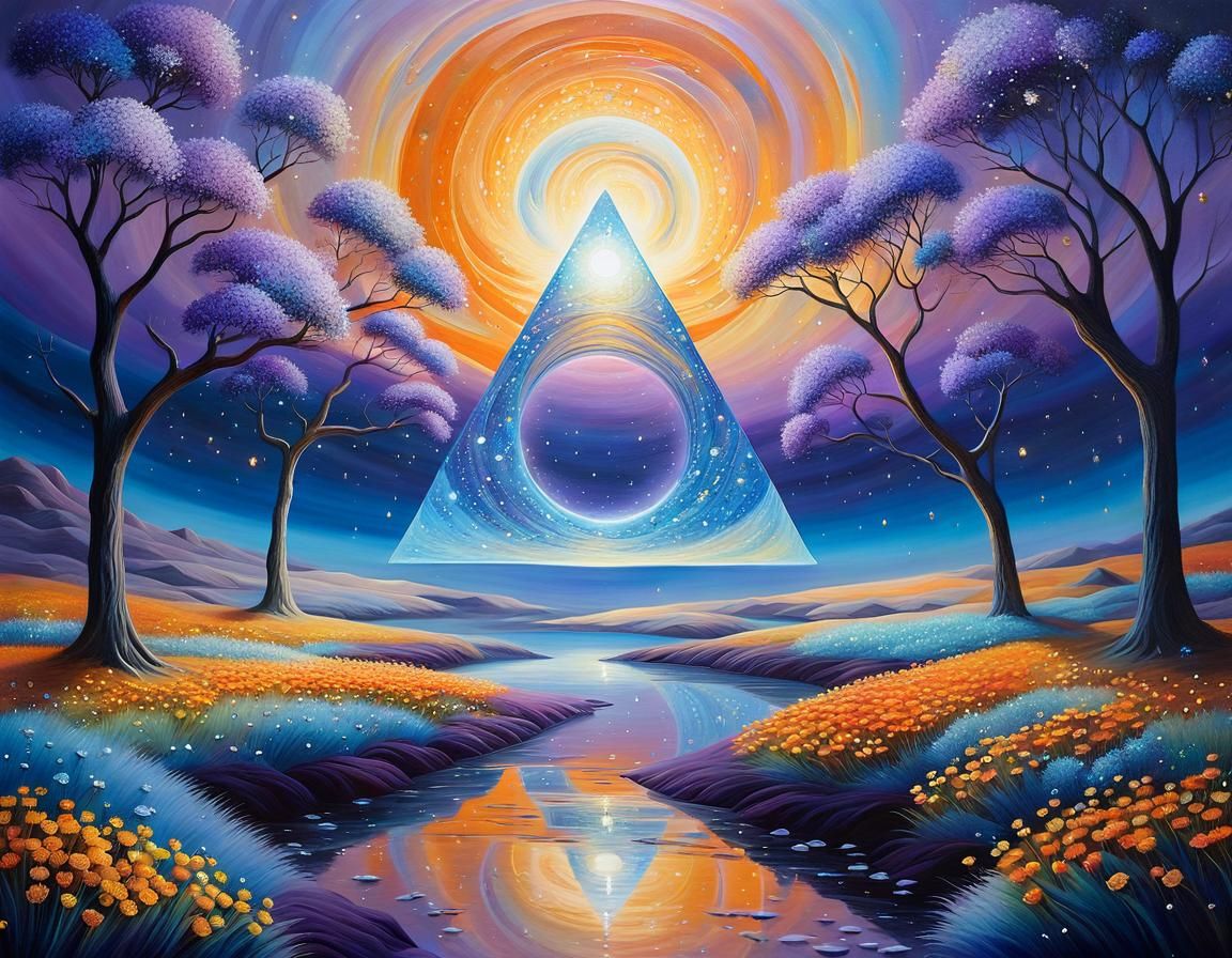 Magical Triangle Portal in Surreal Dreamscape Impasto Painti...