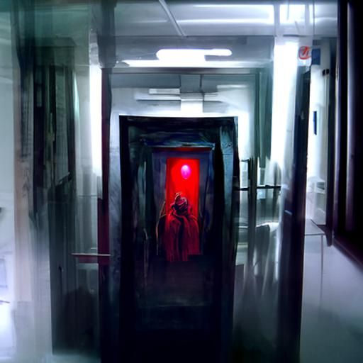 Sinister Red Lit Hospital Hallway