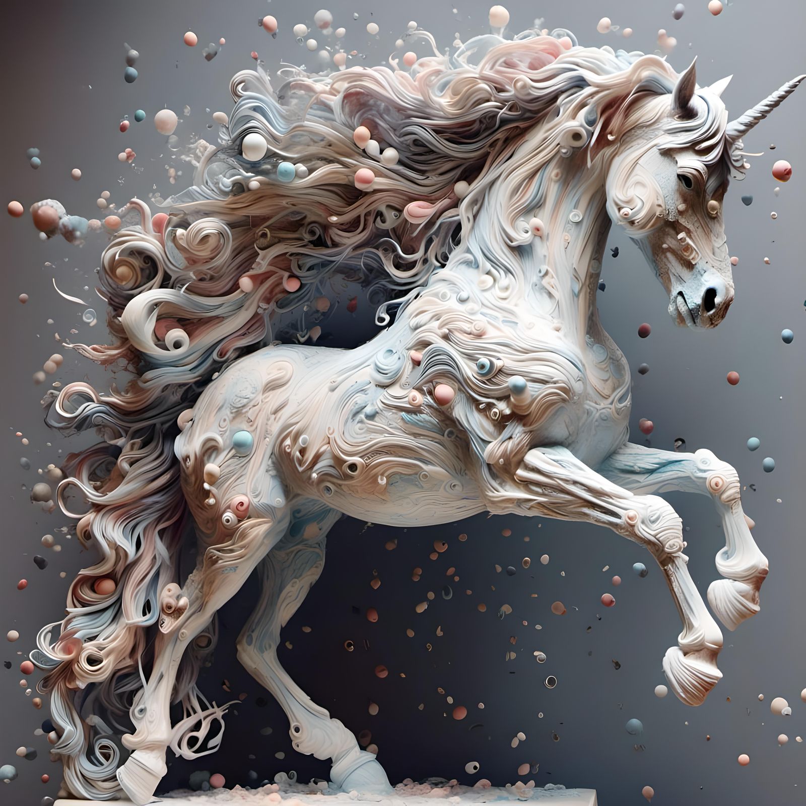 Abstract Unicorn in Soap Bubbles: Picasso and Burton Fusion