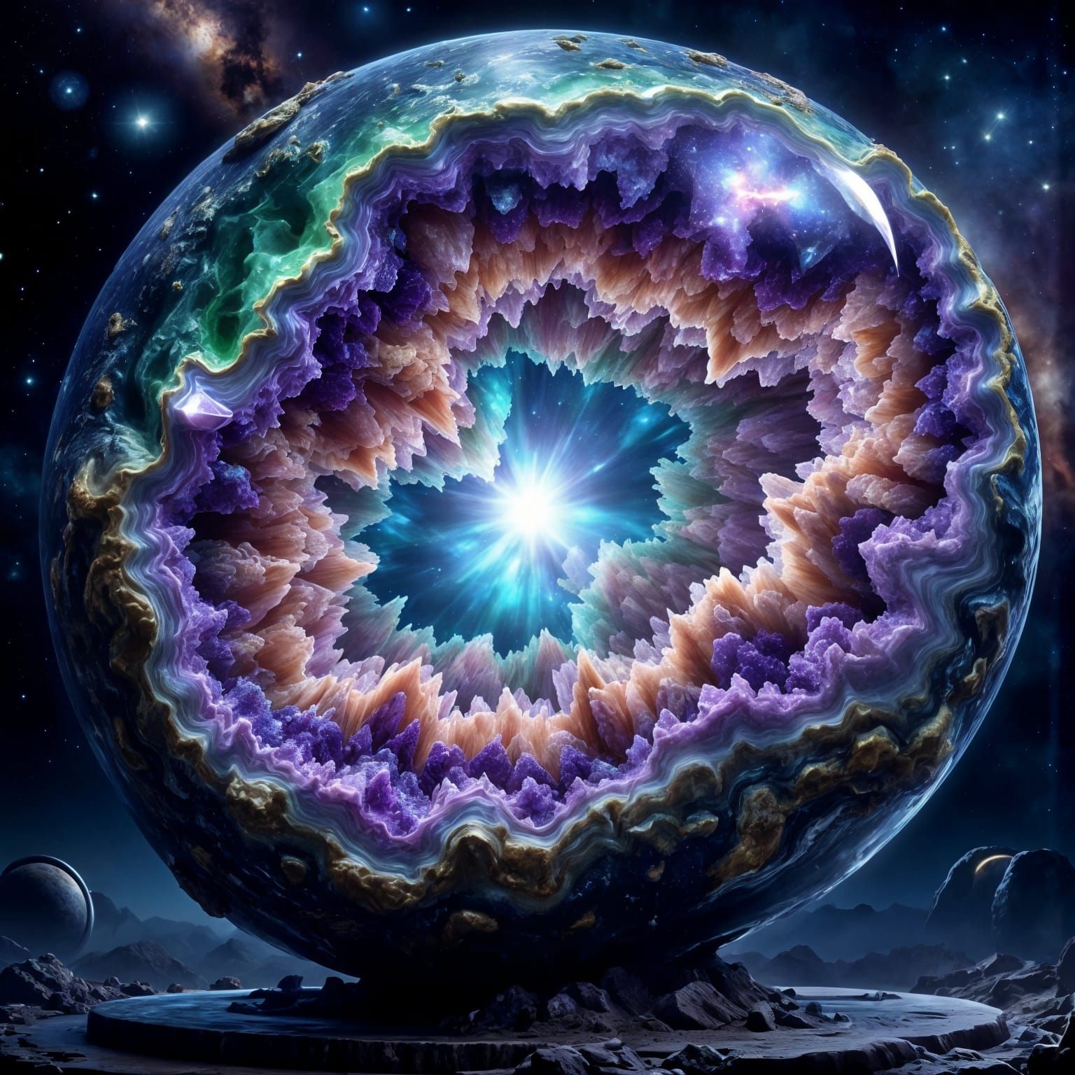 Cosmic Geode Planet Revealed with Vibrant Galaxy