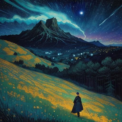 Starry Midnight Meadow: A Fantasy Illustration