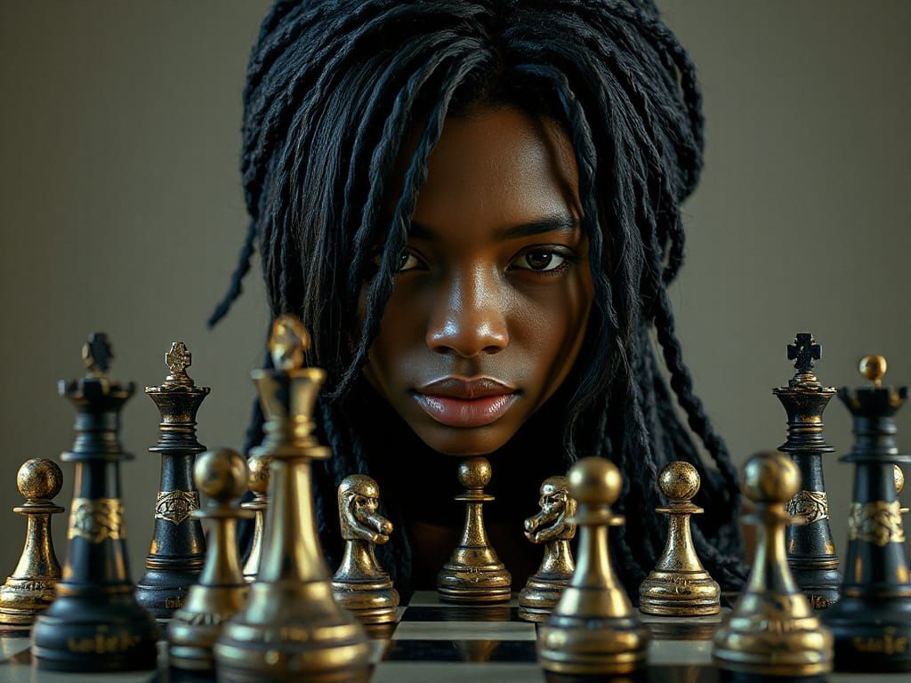 Ethereal Chess Piece Portrait in Cosmic Double Exposure Art