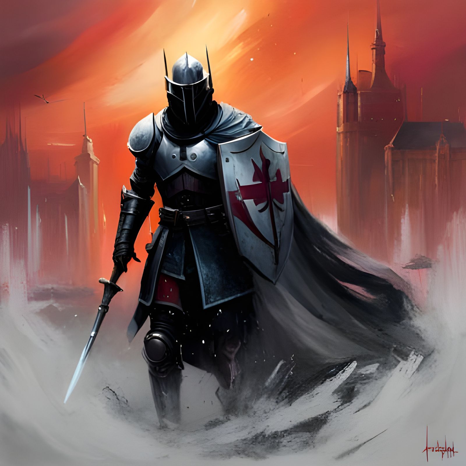 Vengeful Templar Knight in Intricate Black Armor