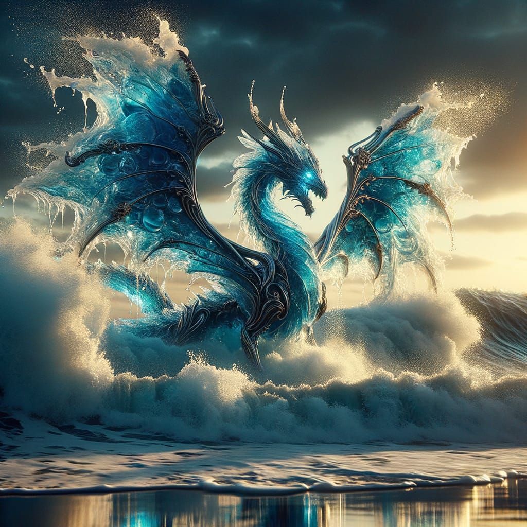 Mythical Aquatic Dragon Emerge from Ocean Foam