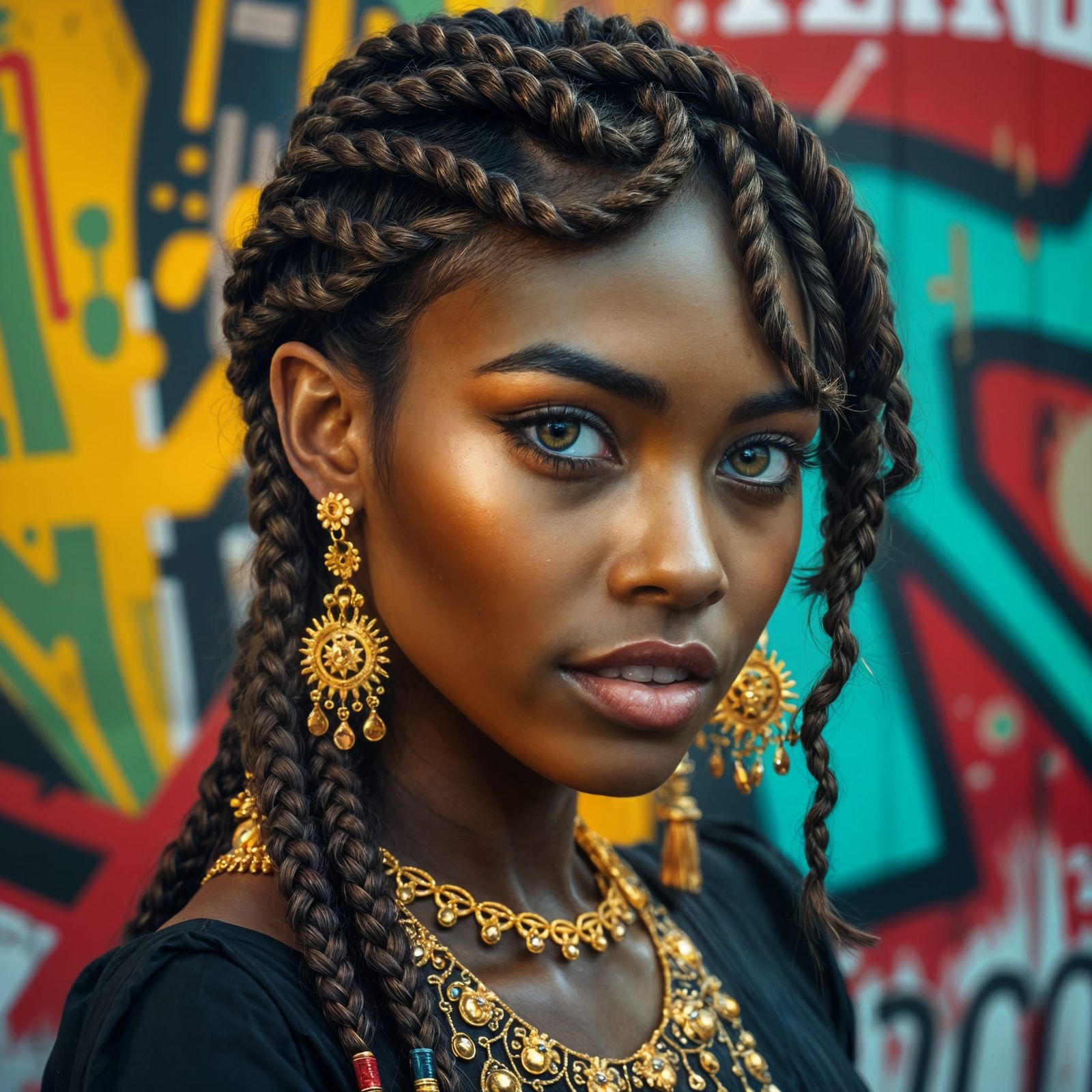 Woman with Gold Jewelry in Hyperrealistic Splash Art