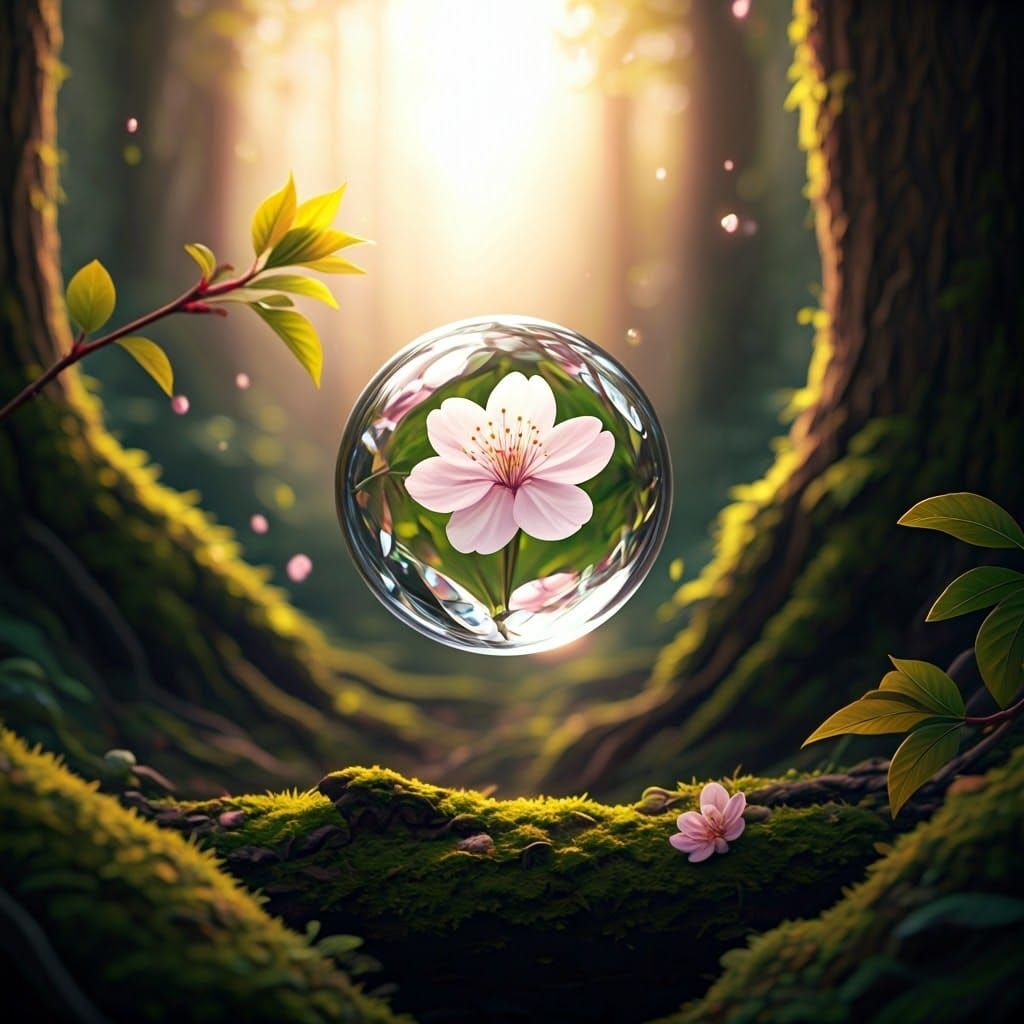 Cherry Blossom in Crystal Orb, Ethereal Anime Style