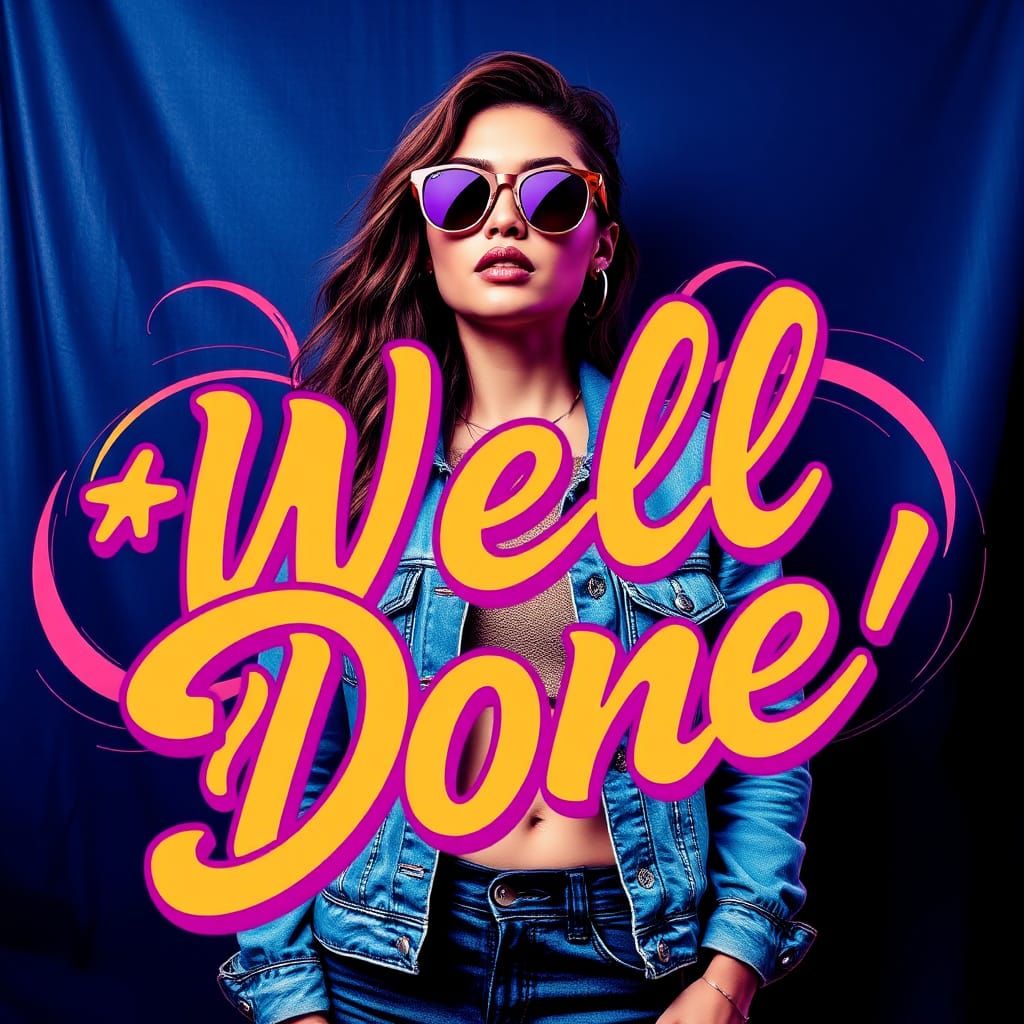 Woman in Denim Jacket with Neon Graffiti Art