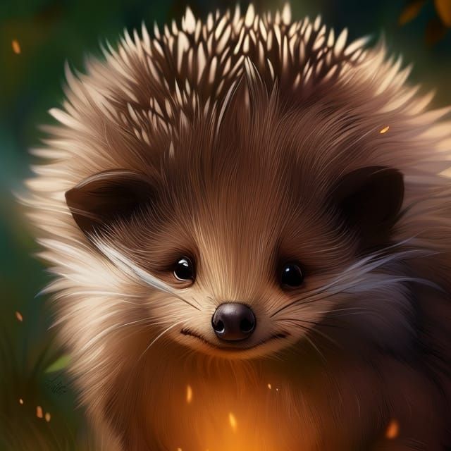 Cute Baby Hedgehog Portrait in Forest, Photorealistic Style