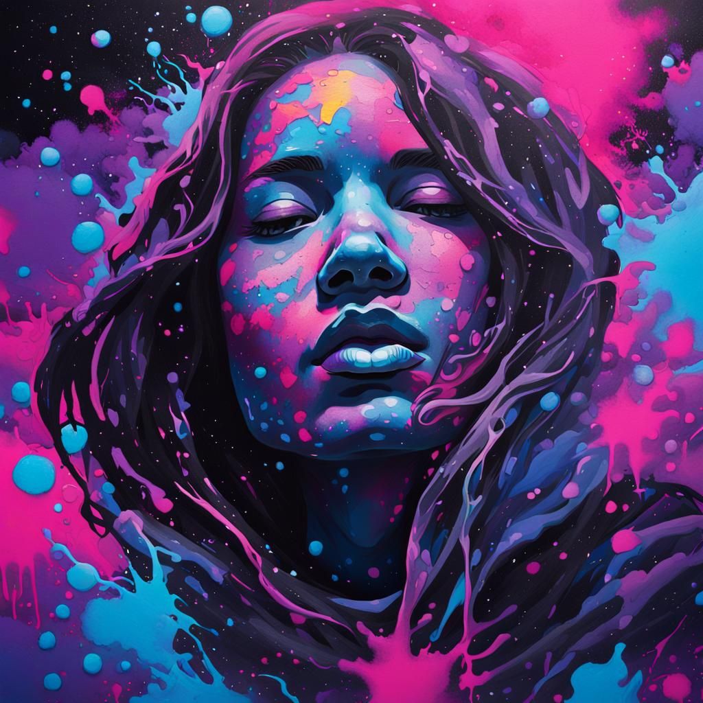 Glowing Graffiti Portrait in Street Art Style