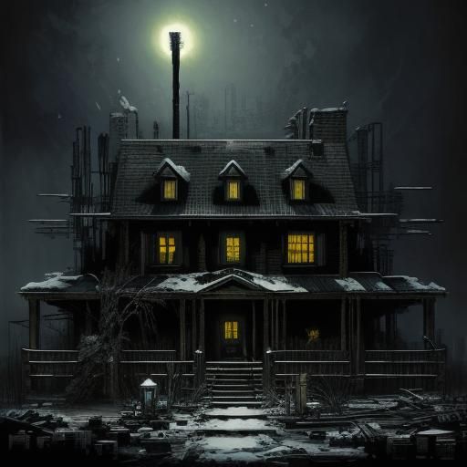 Dark Post-Apocalyptic Mansion with Christmas Tree