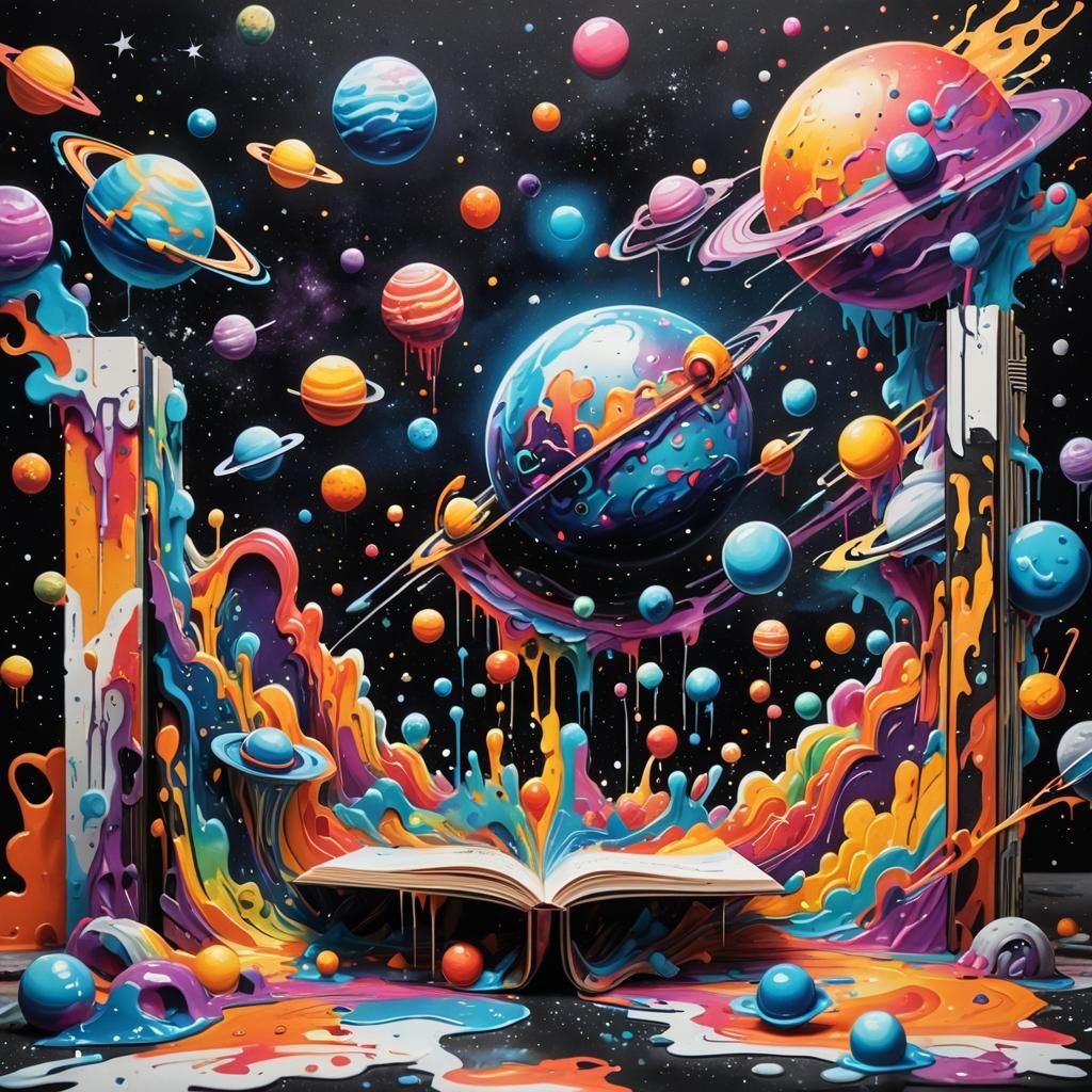 Outer Space Pop-Up Book in Graffiti Art Style