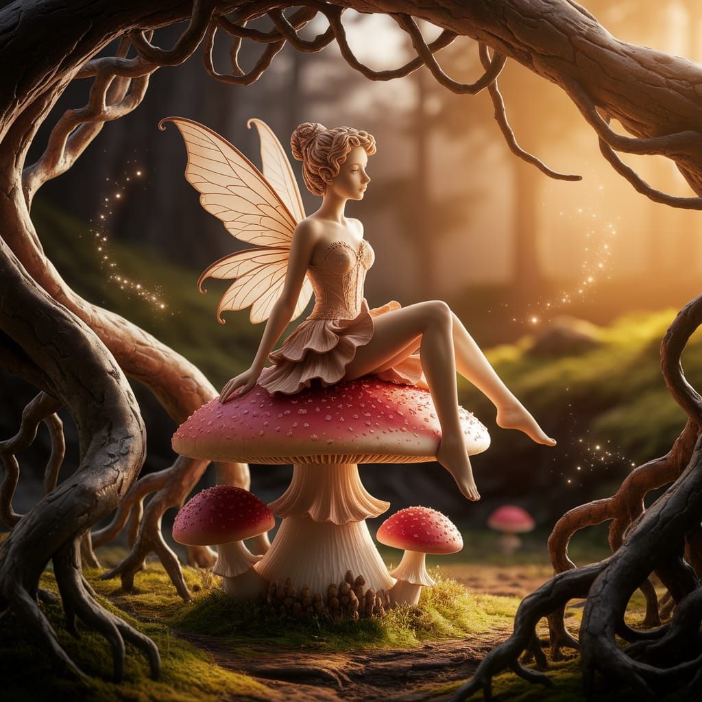 Clay Fairy Sculpture in Enchanted Forest