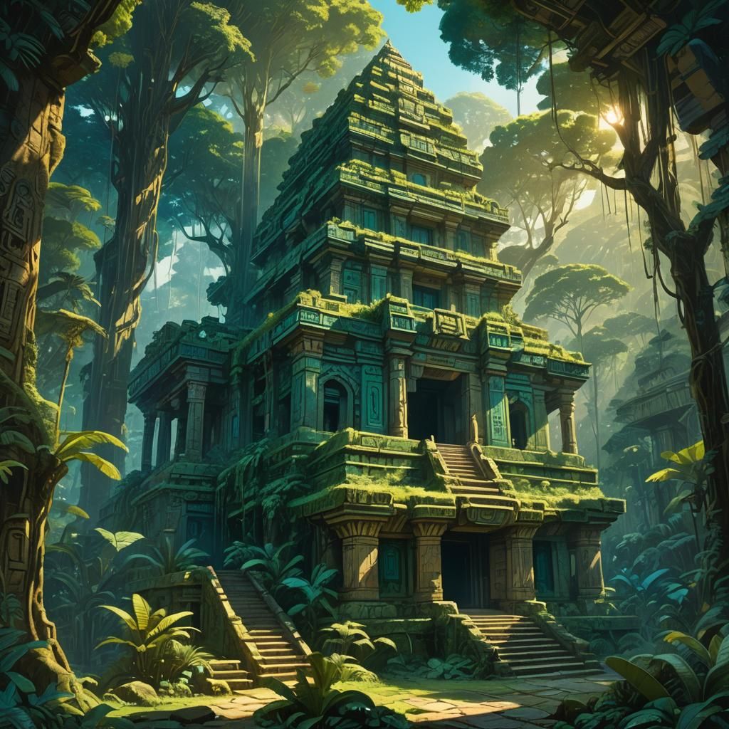 Mystical Peruvian Temple in Lush Jungle Concept Art