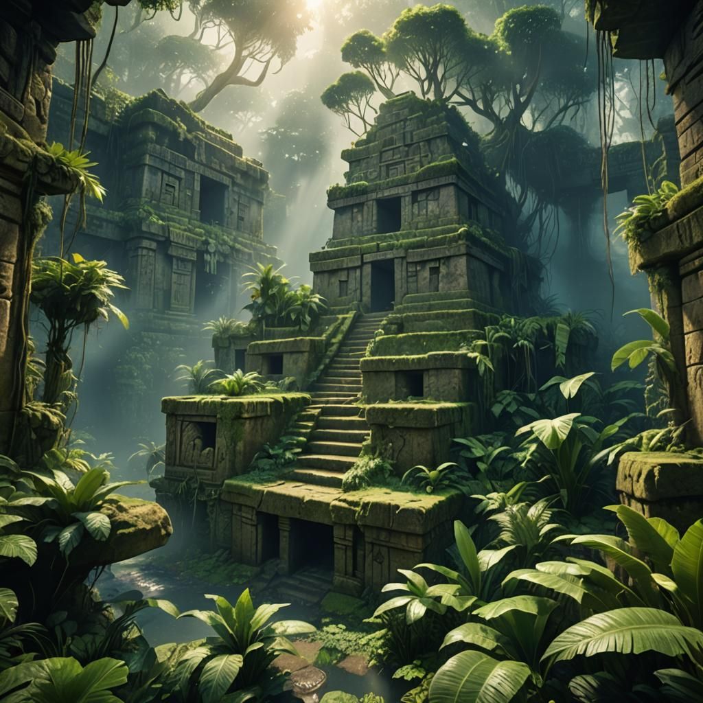 Incan Jungle Ruins in a Detailed Matte Painting