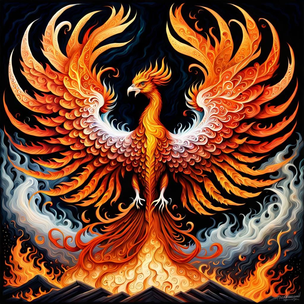 Fiery Phoenix Rising: Surreal Fantasy Art